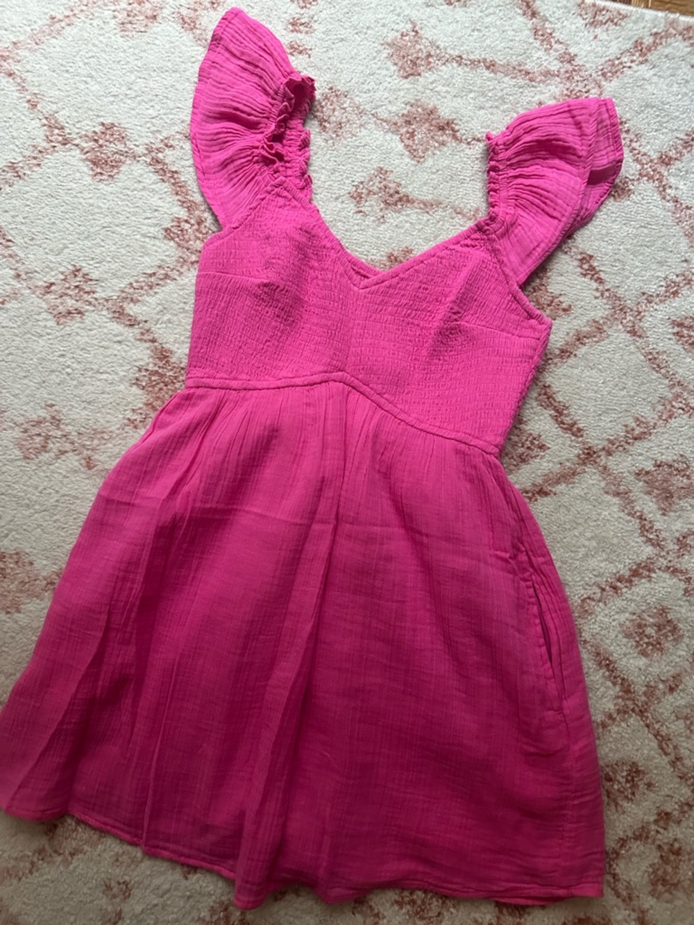 Hollister Hot Pink Romper with Flutter Sleeves and Pockets